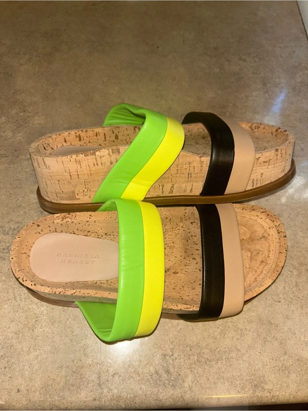 Gabriela Hearst Shoes -“Striker Leather Platform Sandals” green/tan/black/yellow
